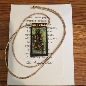 Hand made dragonfly necklace signed M. Peeled